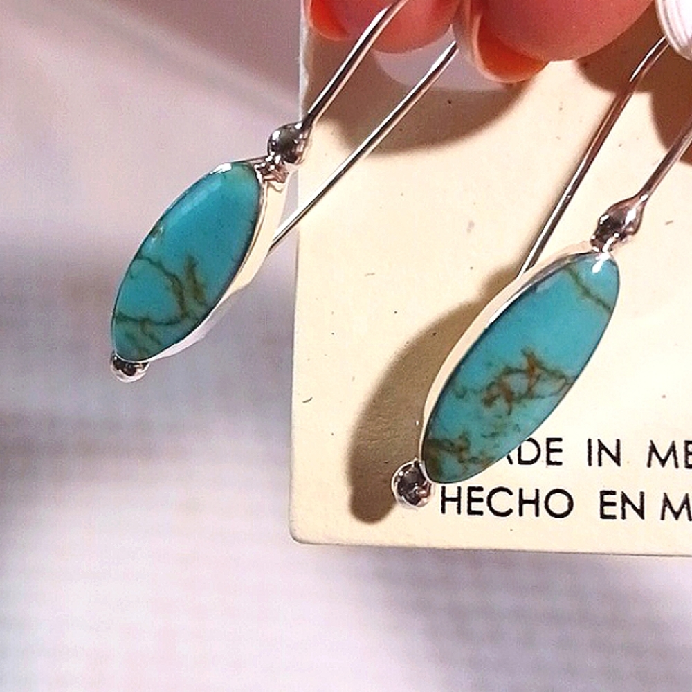 SEED & SAGE Sterling Silver Simulated Turquoise Drop Earrings Crafted In… - Picture 2 of 7